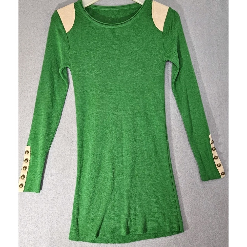 Unbranded Green Sweater With Suede Metal Button Accents Women's EX SM/SM Read